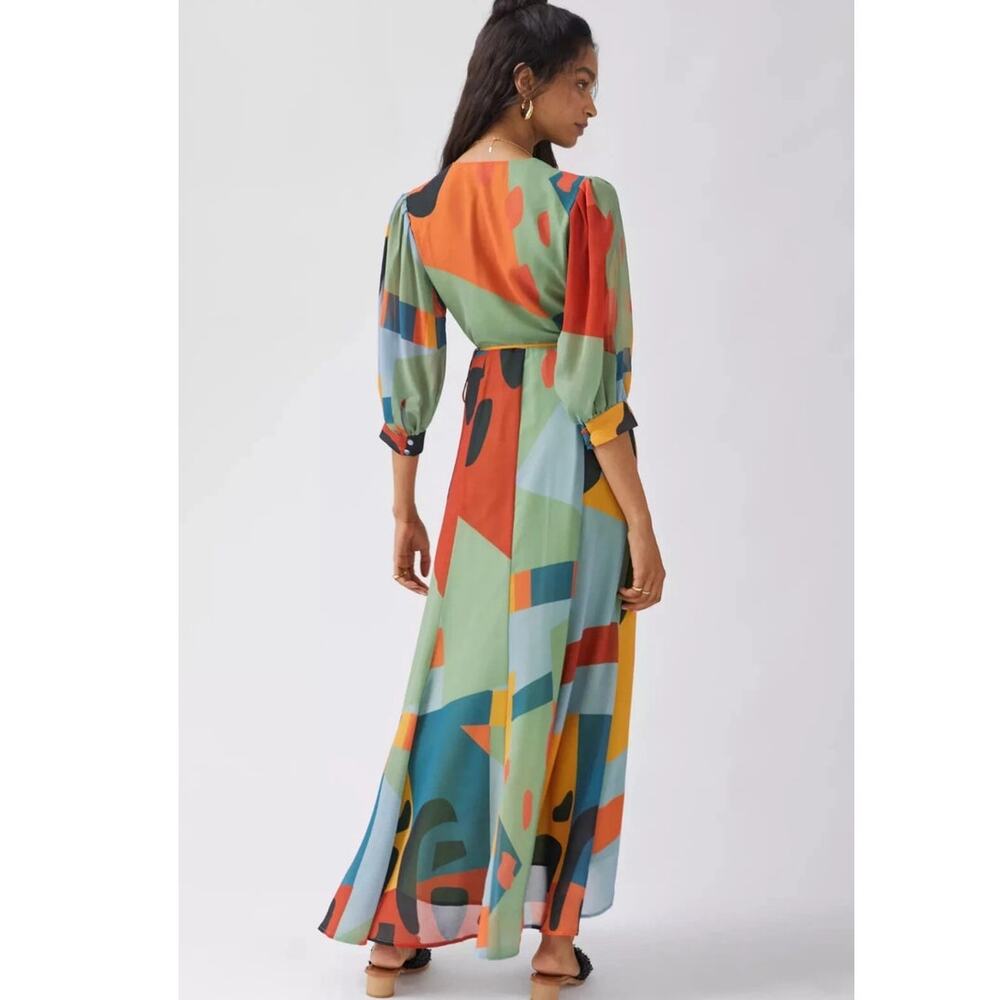 Anthropologie Women XS Hutch Abstract Wrap Maxi Dress Colorful Wedding Guest Fun - Picture 2 of 14